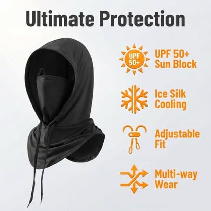 Cooling Balaclava Sun UV Protection Hood Breathable Full Head Mask Face Cover for Men Women Cycling Motorcycle Fishing - color: Black