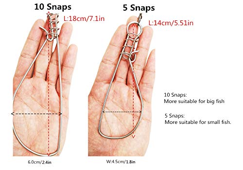 5 in 1 Stainless Steel Fishing Stringer Live Fish Lock,Steel Ropes Large Fish Lock w/Float and Plastic Handle,5 Snaps / 10 Snaps Available - color: 10 Snaps