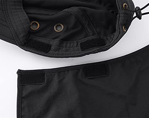 Connectyle Mens Foldable UV Protection Sun Hat with Removable Neck Flap Outdoor Adventure Sun Cap for Fishing Hiking Safari - color: Black