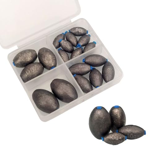 Oval-Shaped Fishing Sinker Weights Egg Bullet Weights with Inner Core Fishing Weight Sinkers Assortment 18pcs/30pcs for Saltwater Freshwater Fishing