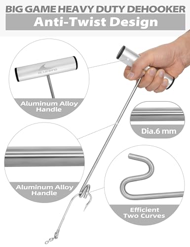 BLUEWING Fishing Hook Remover 12in/24in Stainless Steel Fish Dehooker Saltwater Push and Pull Dehooking Tool, Twist Resistance Design 1pc - color: Silver, size: 24", style: Dual Curve Design