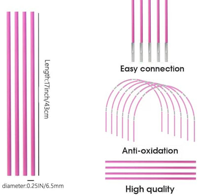 DIY Tent Pole, Replacement Tent Pole, Greenhouse Hoops,Telescopic Rod,Long Approximately 52ft, Diameter - 6.5mm,36 Pack, for Hiking Camping Backpacking Tent - color: 17 inches- 36 packs (Pink)