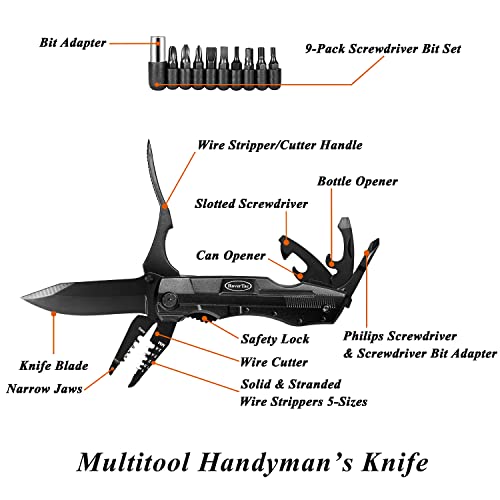 RoverTac Multitool Knife – 15-in-1 Pocket Knife with Wire Strippers, Wire Cutter, 9 Screwdrivers, Bottle Opener – Perfect Gifts for Men, Dad – Camping Gear for Christmas, Father’s Day, Birthdays - style: Multi-Knife Wire Stripper