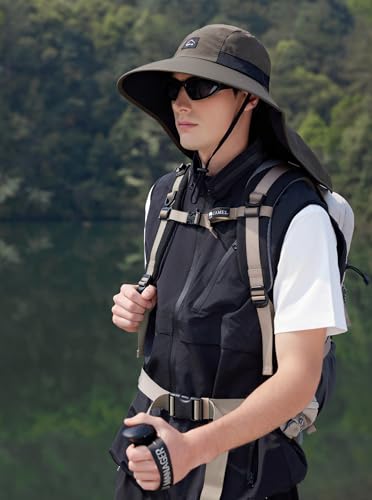 HUAMULAN Men Summer Sun Hat Women Safari Wide Brim Fishing Hats UV Protection Neck Flap Bucket Gardening Hiking Hunting Cap - color: Armygreen With Black Mesh