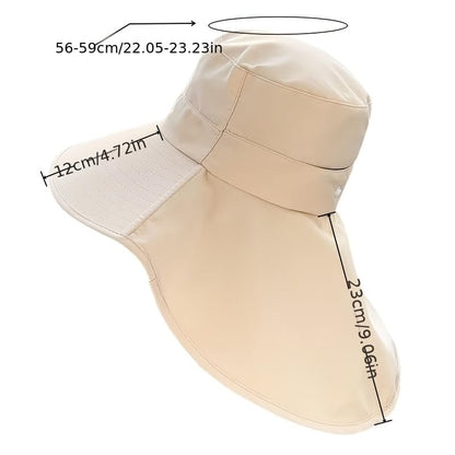 Wide Brim Sun Hat with Neck Flap Foldable Beach Protection Summer Garden Hat with Adjustable Wind Cord for Hiking Fishing Beige