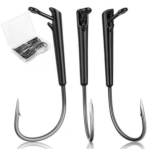 Seenelling 50 Pcs 3/0 Rig Fishing Hooks Weedless Rig Hooks High Carbon Steel Jig Heads for Saltwater Freshwater Bass, Trout, Catfish - size: 1/8 oz