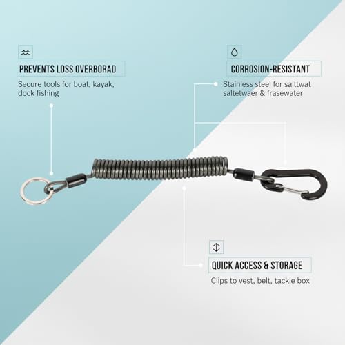 Retractable Fishing Tool Lanyard - Stainless Steel Tether for Pliers & Scissors, Anti-Loss Gear Clip for Boats, Kayaks (1 Pack) - size: 78.74 x 3.15 x 1.57"