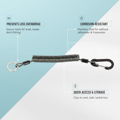 Retractable Fishing Tool Lanyard - Stainless Steel Tether for Pliers & Scissors, Anti-Loss Gear Clip for Boats, Kayaks (1 Pack) - size: 78.74 x 3.15 x 1.57"