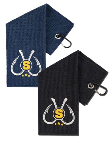 Embroidered Fishing Towels with Clip, Personalized Microfiber Towel Accessories for Fishing Lovers, 16x16 Inches, Pack of 2, Initial S - color: S