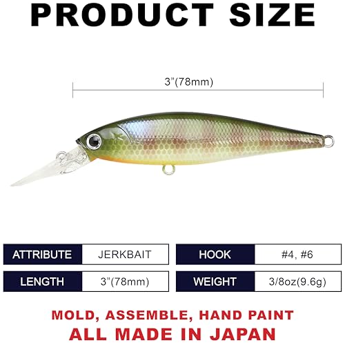 LUCKY CRAFT Pointer 78DD Freshwater Fishing Lure and Gear for Bass & Trout, 3 inch Deep Diving Suspending Jerkbait Fishing Line, Pressure-Ready Fish Bait, Premium Gear for Tackle Box, - color: 269 BE Gill