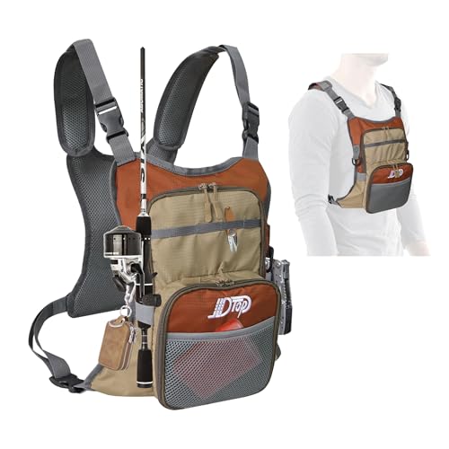 Fly Fishing Chest Pack, Lightweight Fishing Backpack, Fishing Tackle Storage Fits Up to Hold Fly Boxes, Fishing Accessories for Men(Orange + Gray)
