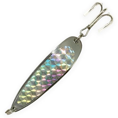 Crocodile Spoon Fishing Lures 2oz, 6 Pcs Silver Finish with 3X Strong Mustad Treble Hooks for Saltwater & Freshwater Fishing, Includes Durable Hook Set, Ideal for Tuna, & More