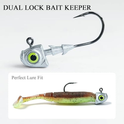 15pcs Swimbait Jig Heads Dual Bait Keeper 3D Eye Salt Fresh Water Soft Lure Hooks Multi Weight Assortment 1/8-1/2oz - size: 1/4oz-15Pack