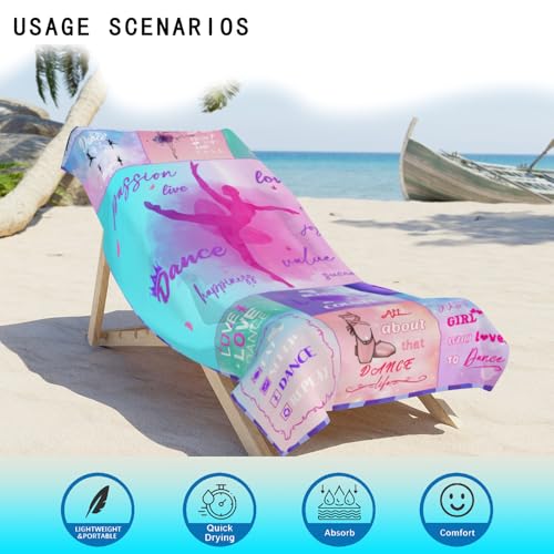Dance Gift for Teacher, Ballerina Gift, Microfiber Dancing Beach Towel 63" x 31.5" for Women, Girls - Bath, Pool, Shower, Camping, Travel - color: Dance Towel