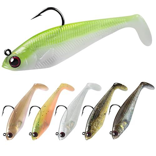 Pre-Rigged Soft Fishing Lures, Easy Catch Swimbaits for Bass Trout | Paddle & Curly Tail, Swim Baits for More Bites, Freshwater & Saltwater Fishing Bait, Crappie Walleye Pike Lures, Value Pack - color: A-2"-0.16oz