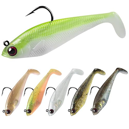 Pre-Rigged Soft Fishing Lures, Easy Catch Swimbaits for Bass Trout | Paddle & Curly Tail, Swim Baits for More Bites, Freshwater & Saltwater Fishing Bait, Crappie Walleye Pike Lures, Value Pack - color: A-2"-0.16oz
