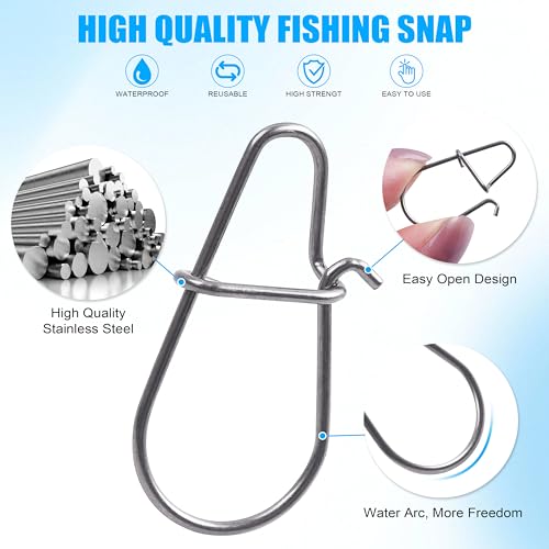 AGOOL Crankbait Snaps Snap Clips for Bass Lures, 100/200pcs Duo Lock Lure Snaps Stainless Steel Quick Change Fishing Speed Clips Connector Freshwater Bass Fishing - style: #4-55LB-100PCS