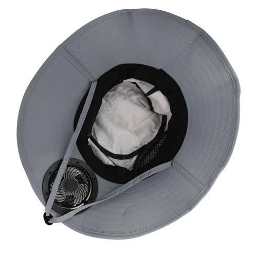 Extra Wide Brim Solar Fan Hat, Mens Fishing Hat with Fan, Neck Flap Sun Hat, UPF 50+ Solar Powered Cooling Cap Fisherman Hats - color: Deep Grey