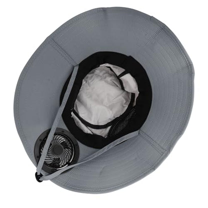 Extra Wide Brim Solar Fan Hat, Mens Fishing Hat with Fan, Neck Flap Sun Hat, UPF 50+ Solar Powered Cooling Cap Fisherman Hats - color: Deep Grey