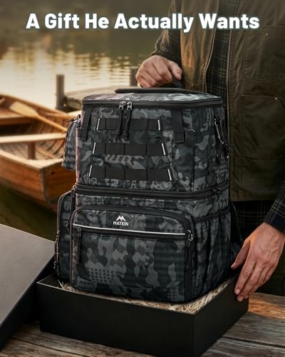 MATEIN Fishing Backpack with 4 Tackle Boxes, Fishing Bag with Rod Holder | 3600 Tackle Box 4 Pack, Water Resistant Tackle Backpack with Cooler Compartment, Safety Compass, Gifts for Fishermen - color: Camouflage