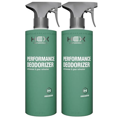 HEX Performance Deodorizing Spray, Unscented, 44oz (Pack of 2) - Awesome for Shoes, Gear, Activewear & Fabrics, Yoga Mats & Gym Equipment, Carpet, Pets, Odor Eliminator & Fabric Refresher Spray - size: 22 Fl Oz (Pack of 2)