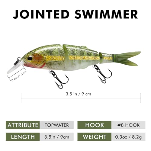 TRUSCEND Swimmax Easy Catch Fishing Lures with BKK Hooks, Wiggling, Vibrating, Rattling and Gurgling for More Bite, Heavy-Duty Dyneema Fiber Jointed Swimbaits for Bass, Trout, Walleye, Crappie, Pike - color: E2-3.5",0.3oz