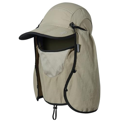 GADIEMKENSD UPF 50+ Folding Fishing Hat 360 Outdoor Sun Hat - color: Khaki
