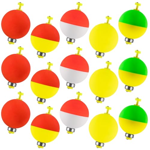Alwonder 15-Pack Fishing Bobbers Floats, Weighted Bobbers for Fishing Ball EVA Foam Snap-on Floats Corks Floaters Buoys for Crappie Bass Panfish Bluegills Trout - size: #M-1.21in-1/4oz
