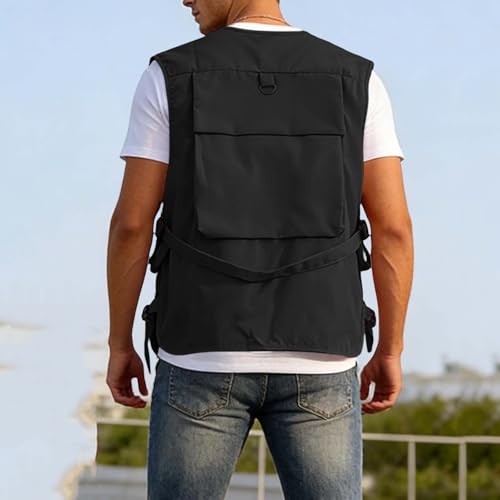 Fishing Vest - Fishing Vests for Men Lightweight Zip Up Sleeveless Utility Jackets Softshell Outwear Vests with Pockets - color: 01# Black, size: X-Large
