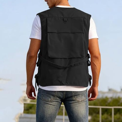 Fishing Vest - Fishing Vests for Men Lightweight Zip Up Sleeveless Utility Jackets Softshell Outwear Vests with Pockets - color: 01# Black, size: X-Large