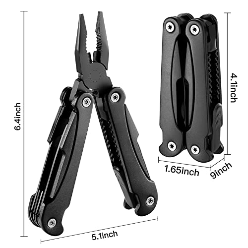 14 IN 1 Multitool Pliers with Pocket Clip, Portable Pocket Knife Camping Tool - Needle Nose Pliers, Replaceable Wire Cutters, Screwdrivers & Saw, Ideal Multitool Gifts for Men, Dad, Husband