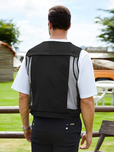 Gihuo Mens Fishing Vest Lightweight Utility Vests Cargo Outdoor Safari Travel Vest with Pockets - color: Black, size: Small