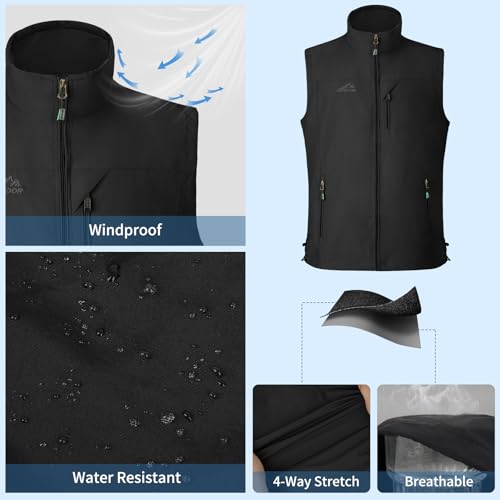 KIWI RATA Mens Casual Lightweight Outdoor Vest Summer Fishing Safari Travel Outerwear Vests Cargo Utility Jacket - color: Black, size: Medium