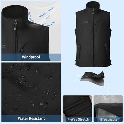 KIWI RATA Mens Casual Lightweight Outdoor Vest Summer Fishing Safari Travel Outerwear Vests Cargo Utility Jacket - color: Black, size: Medium