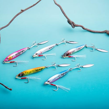 Goture Fishing Jigs, 40g 60g Vertical Jig Saltwater Freshwater, Jig Fishing Lures with Assist Hooks and Treble Hook, Jigging Spoon Lures for Tuna, Salmon,Striped Bass, Grouper Snapper,Kingfish - color: A2:3pcs Fishing Jigs, size: 1.41oz/40g