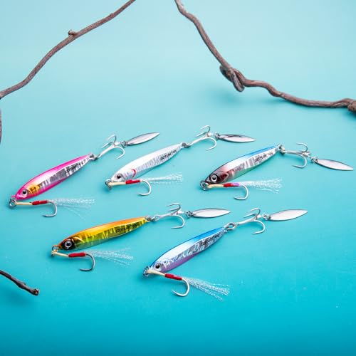 Goture Fishing Jigs, 40g 60g Vertical Jig Saltwater Freshwater, Jig Fishing Lures with Assist Hooks and Treble Hook, Jigging Spoon Lures for Tuna, Salmon,Striped Bass, Grouper Snapper,Kingfish - color: A1:3pcs Fishing Jigs, size: 2.12oz/60g