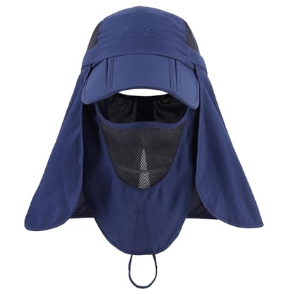 Connectyle Men's Foldable Baseball Sun Cap with Removable Face Mask Neck Flap Cover UPF 50+ Sun Protection Fishing Hiking Hat - color: Navy
