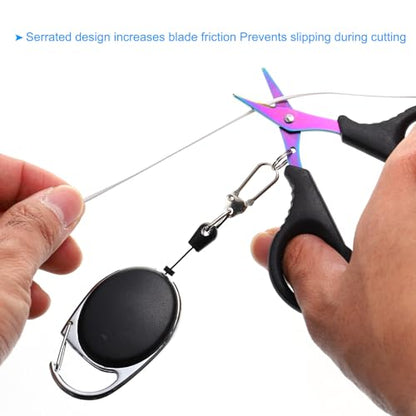 PATIKIL Fishing Scissors, 2 Pack Non-Slip Serrated Edge Scissors Fishing Braided Line Snips Fishing Line Cutter with Lanyard for Fishing Trimming, Colorful Titanium