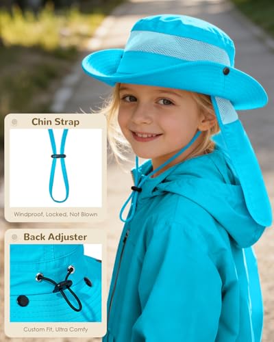 Century Star Kids Sun Hat with Detachable Neck Flap,UPF 50+ Windproof Waterproof Beach Bucket Hat Outdoor Fishing Safari - color: Sky Blue