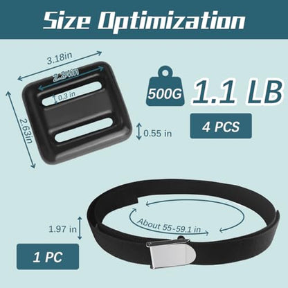4 Pcs Scuba Weight Belt,Diving Weight Belt with Metal Block Buckle Coated Dive Weights Nylon Dive Belt Suitable for Free Diving - color: Black, size: 1.1lb