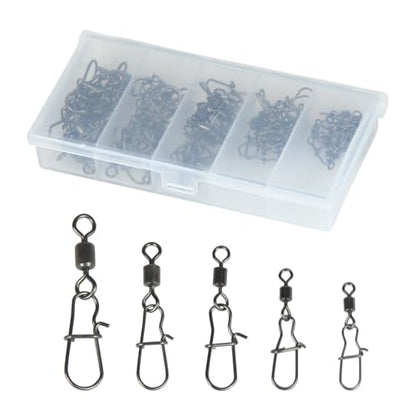 50 Pack Fishing Swivels, 5 Sizes Barrel Swivels with Snaps for Fishing Tackle Accessories