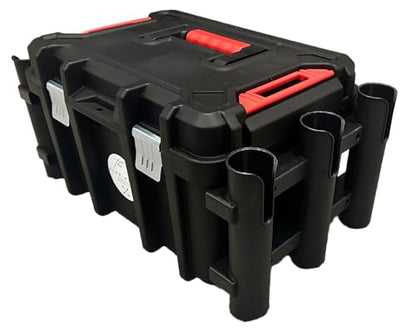 Kayak Fishing Crate - 6 Integrated Rod Pole Holders, Tackle Box Accessory Storage Area and Tray with Lockable Lid - No Assembly Required!