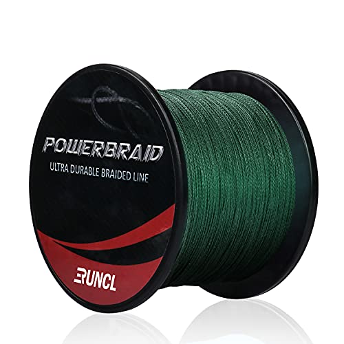 RUNCL PowerBraid Fishing Line 4/8/9 Strands, Braided Fishing Line 300/500/1000Yds - Seamless Weaving Tech, Enhanced Coating Tech, Zero Stretch, High Sensitivity, Smaller Diameter - Braid Line 15-115LB - color: Moss Green, size: 20LB-300yds(8 Strands)