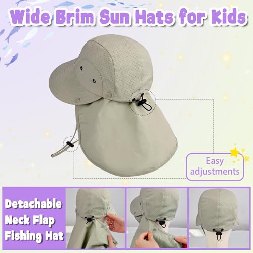 Kids Sun Hat with Detachable Neck Flap for Boys & Girls Wide Brim Fishing Hat for Kids Water Resistant UV Protection - color: 1 Pack-army Green