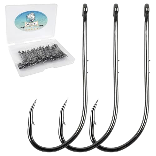 Baitholder Fishing Hooks, 50pcs Bait Holder Hooks Offset Long Shank Live Bait Fish Hook with Double Barbs for Bass Trout Crappie Saltwater Freshwater Fishing Size 4-6/0 - size: 50pcs-2/0