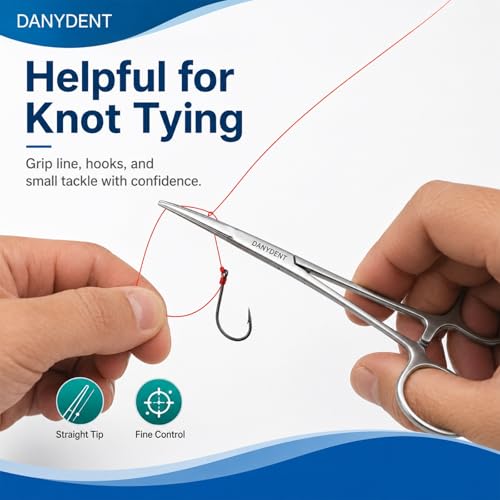 Fishing Forceps Set of 2 – 5 Inch Curved & 6 Inch Straight Stainless Steel Hemostats, Serrated Jaws, 3-Position Locking Mechanism, Lightweight Hook Remover Tool