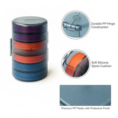 Fishing Line Spool Organizer Box, Durable PP Plastic Storage Case with Silicone Holders for Braid, Mono, and Fluoro Spools - size: 3.66 x 2.44 x 3.66 in