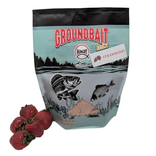 HungryFish Groundbait Fishing Chum Mix – Natural Fishing Bait for Carp, Catfish, Bluegill & Crappie – Strong Scent Trail, Fast Attraction, Safe for Lakes, Ponds & Rivers 15.5 oz (Strawberry)