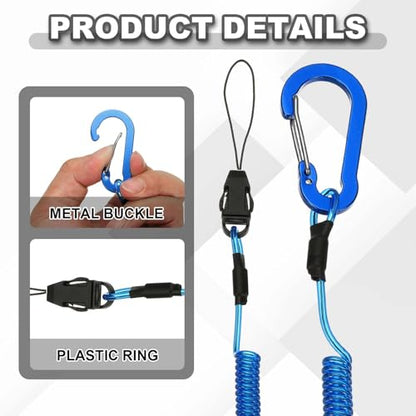PATIKIL Coiled Lanyards with Buckle Retractable Safety Ring and Quick Release Detachable Buckle for Fishing Equipment - color: Blue, size: 40 Inch