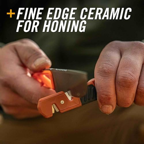 Gerber Edgefield Knife Sharpener, Hunting and Camping Essentials, Includes Edge Angle Guide, 220 Coarse Grit and 600 Fine Grit Sharpeners, Lightweight and Portable, 4" Long, Burnt Orange